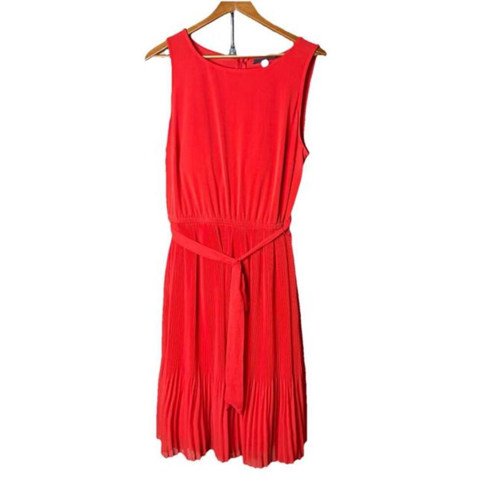 Lane Bryant Women Plisse Pleated Size 14/16 Orange Flirty Belted‎ Summer Dress